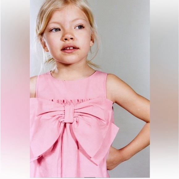 Zara • Baby Girls Poplin Bow Dress Pink Size 2-3 - Picture 3 of 5
